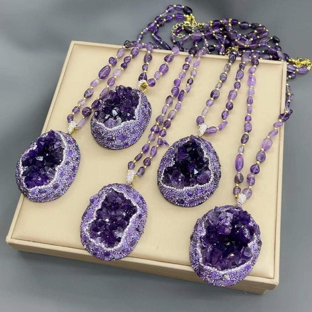 Natural amethyst necklace pendant raw ore