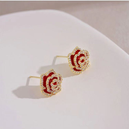 Red camellia earrings