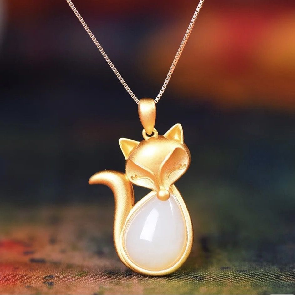 Sand gold necklace for women fox charm pendant