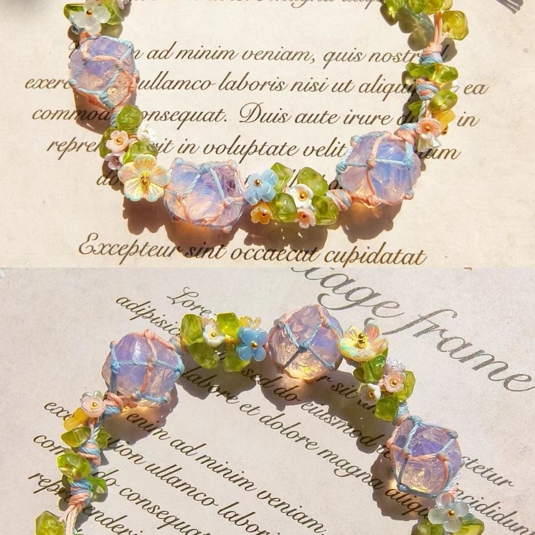 Hand-woven natural crystal stone bracelet