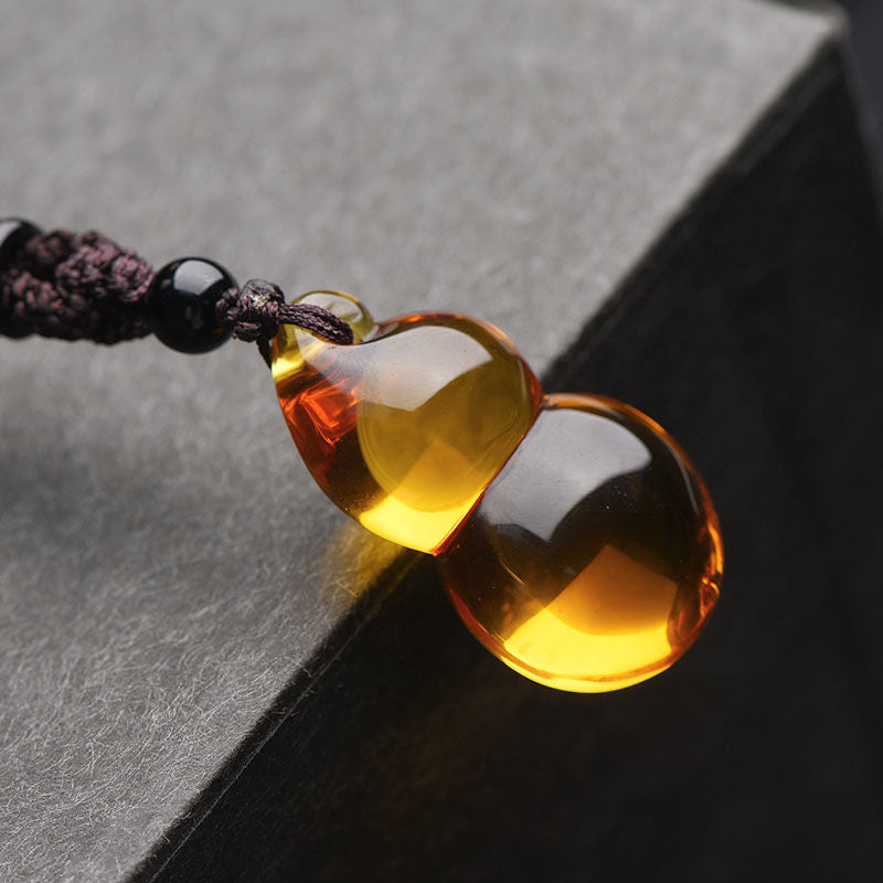 Citrine five elements gourd pendant fulu necklace