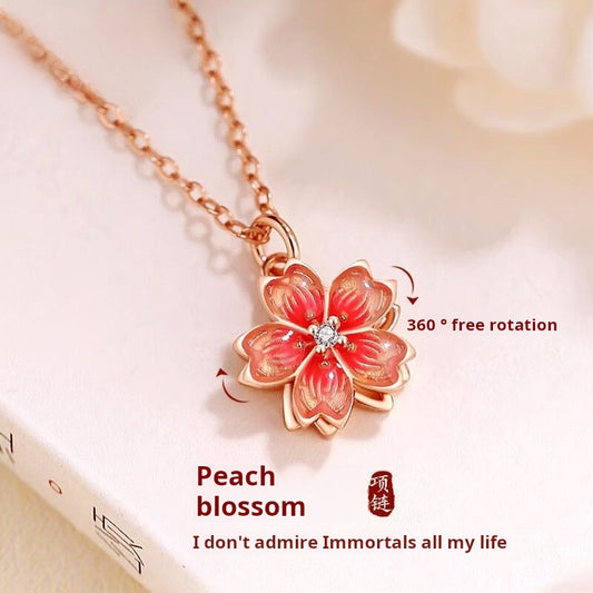 Silver necklace peach blossom necklace for women