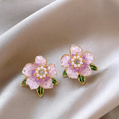 Camellia pearl stud earrings