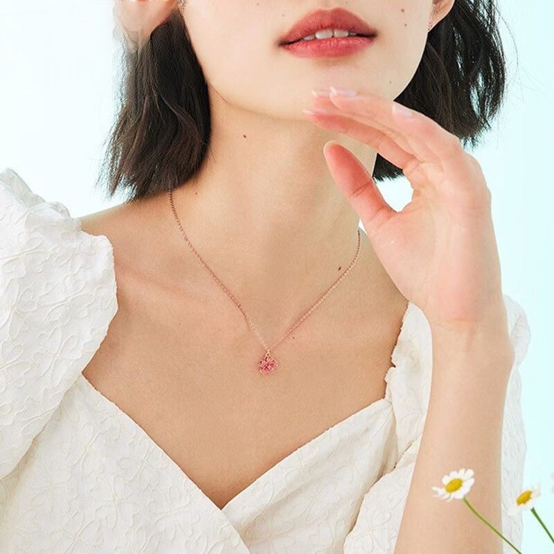 Silver necklace peach blossom necklace for women