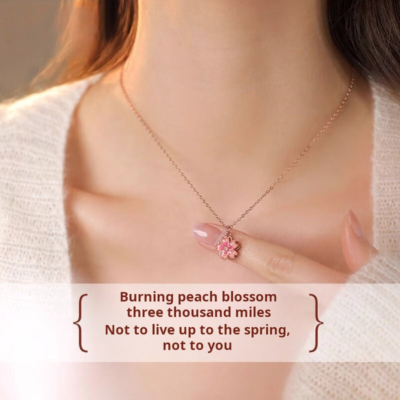 Silver necklace peach blossom necklace for women