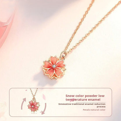 Silver necklace peach blossom necklace for women