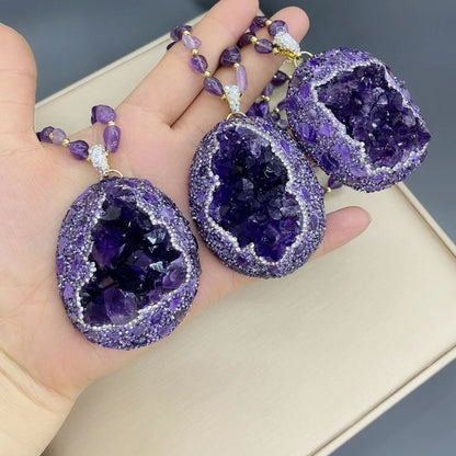 Natural amethyst necklace pendant raw ore