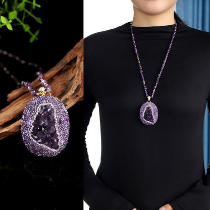 Natural amethyst necklace pendant raw ore