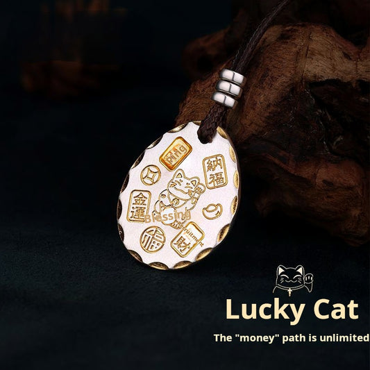 Pure silver lucky cat lanyard