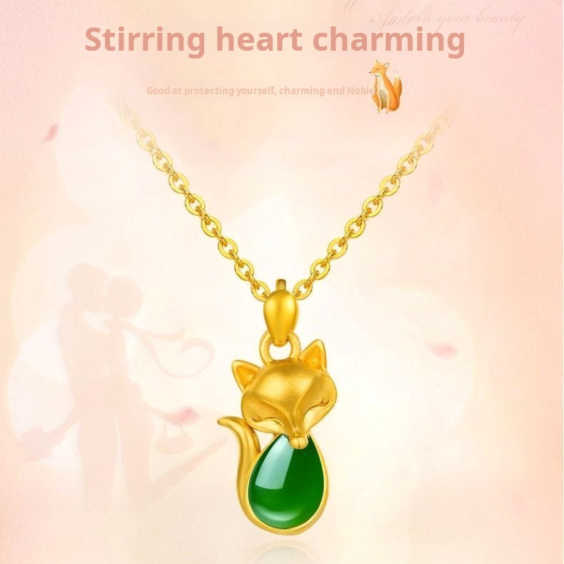 Sand gold necklace for women fox charm pendant