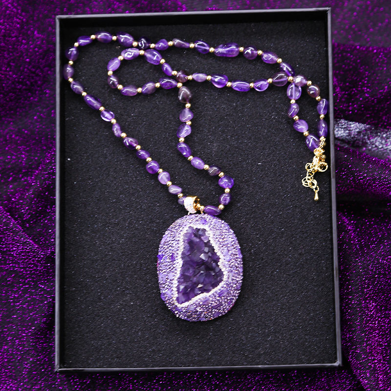 Natural amethyst necklace pendant raw ore