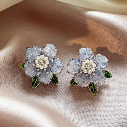 Camellia pearl stud earrings